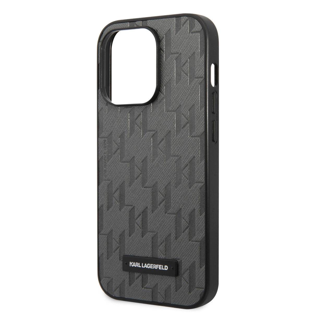 Karl Lagerfeld iPhone 14 Pro Hardcase Backcover - Saffiano Leather - Metal Logo - Grey