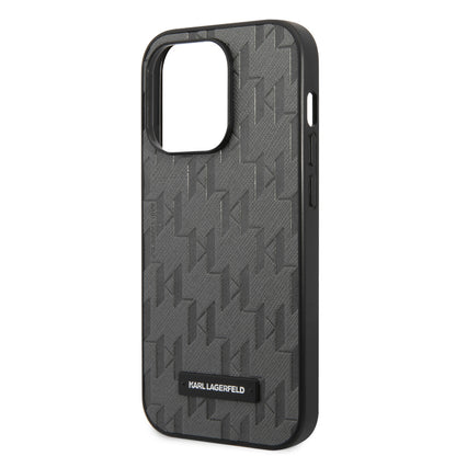 Karl Lagerfeld iPhone 14 Pro Hardcase Backcover - Saffiano Leather - Metal Logo - Grey