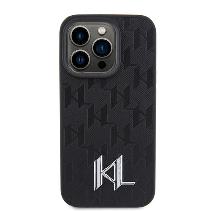 Karl Lagerfeld iPhone 15 Pro TPU Hardcase - Hot Stamp - KL Metal Logo - Monogram - Black