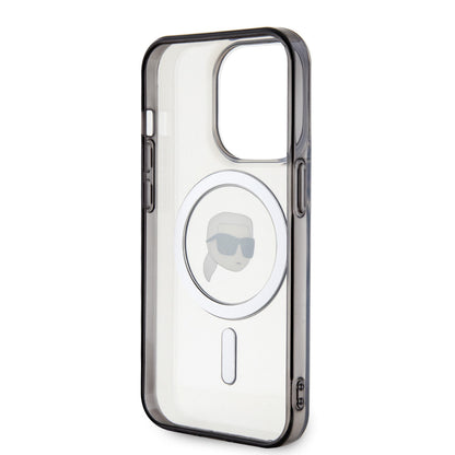 Karl Lagerfeld iPhone 15 Pro TPU Hardcase - Magsafe Compatible - Karl's Head - Transparent
