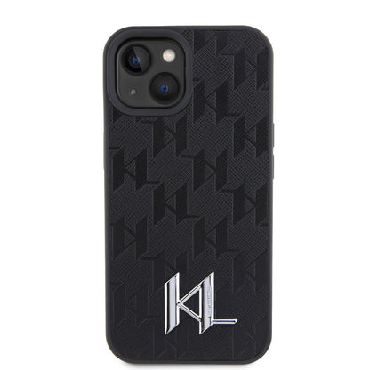 Karl Lagerfeld iPhone 15 TPU Hardcase - Hot Stamp - KL Metal Logo - Monogram - Black