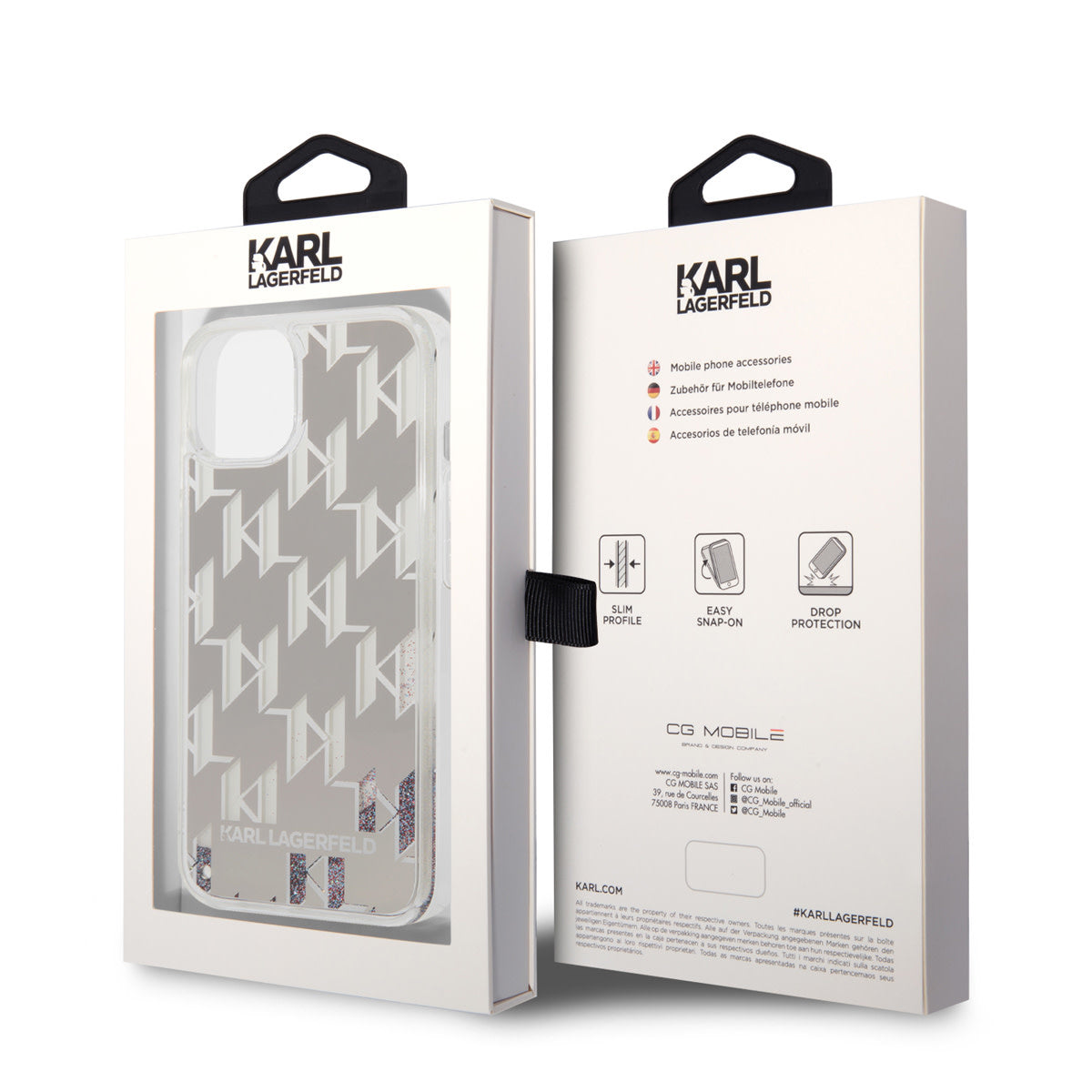 Karl Lagerfeld iPhone 14 & 13 TPU Backcover - Liquid Glitter - Monogram - Silver