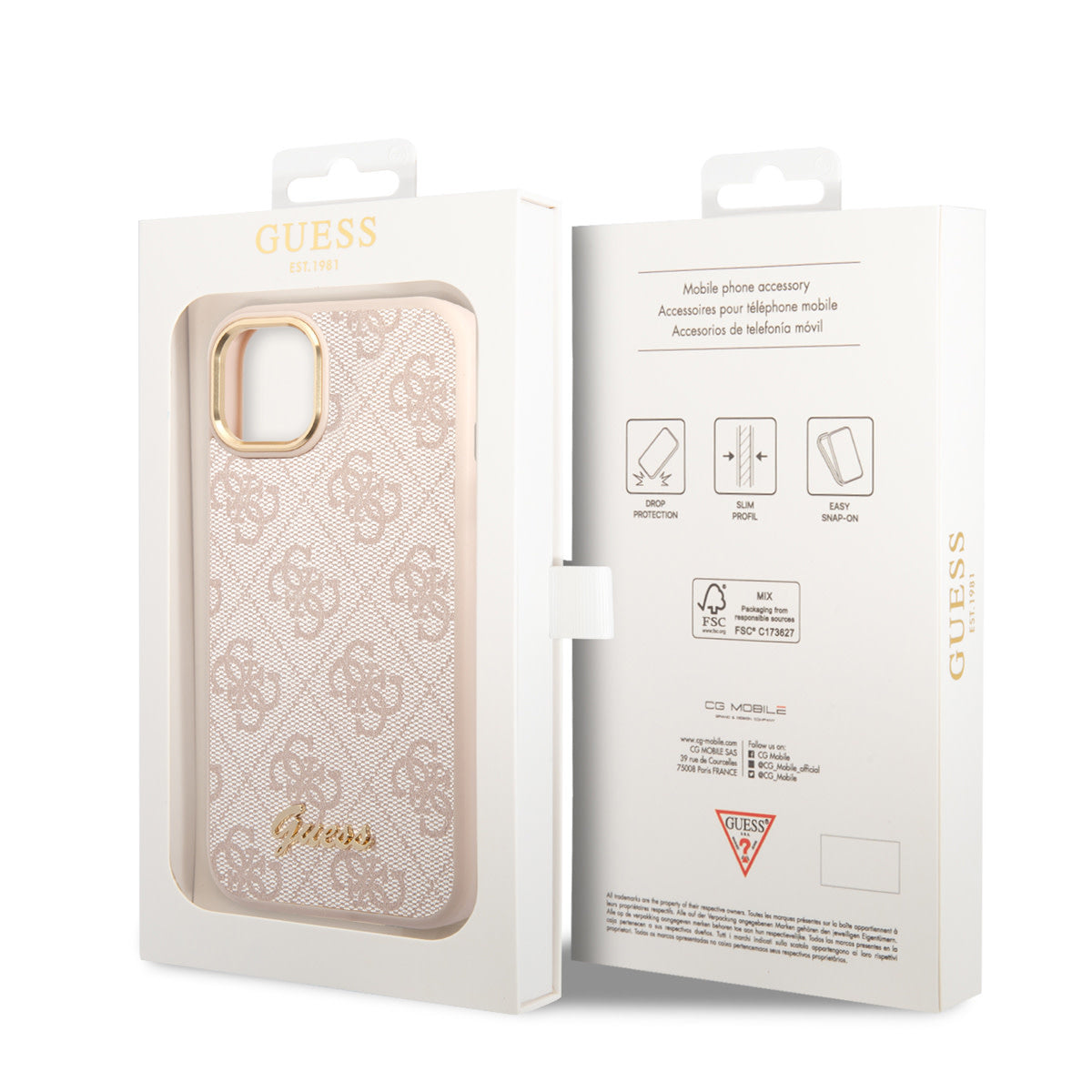 Guess iPhone 14 & 15 Plus Hardcase Backcover - 4G - Metal Buttons & Camera - Pink
