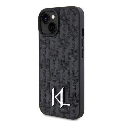 Karl Lagerfeld iPhone 15 TPU Hardcase - Hot Stamp - KL Metal Logo - Monogram - Black
