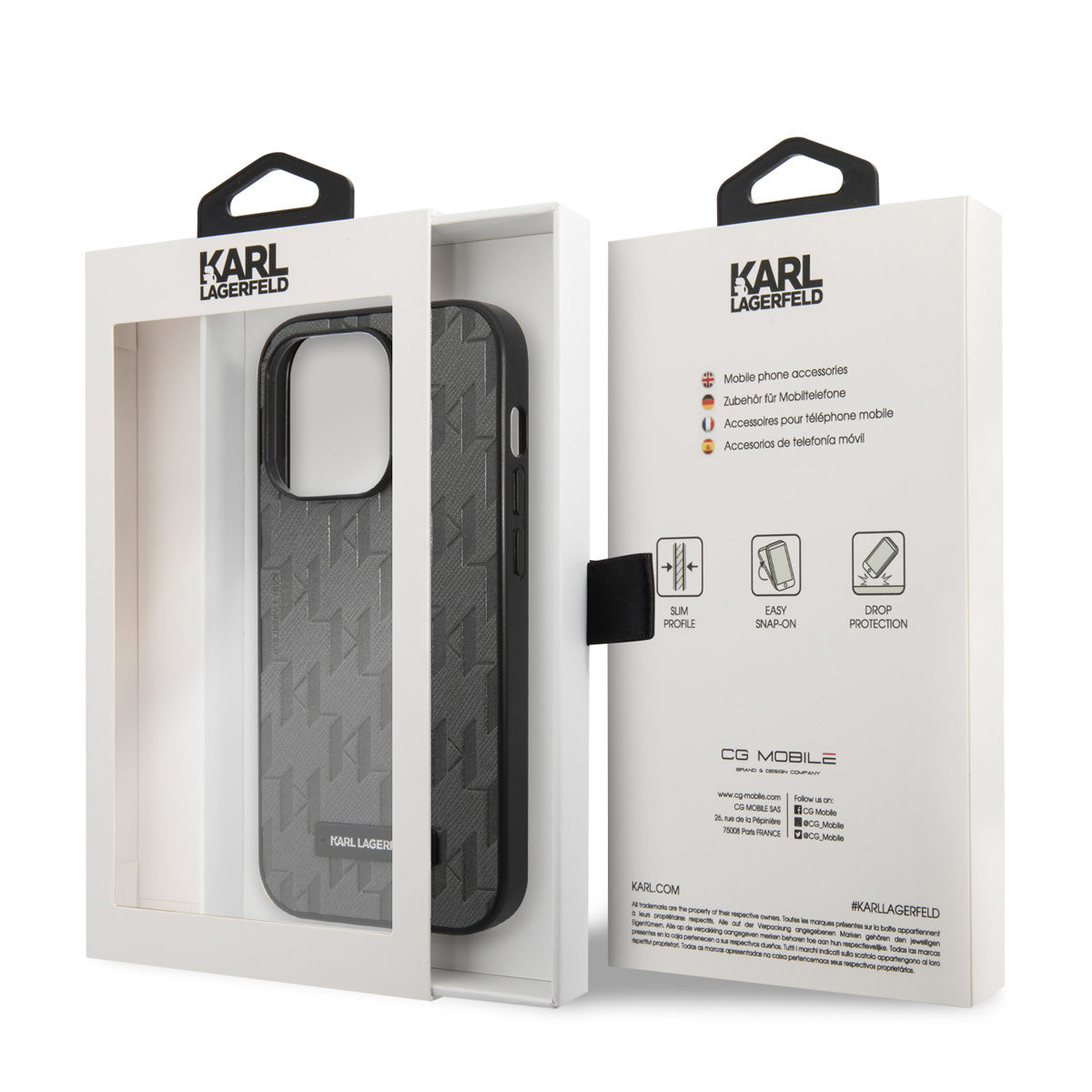 Karl Lagerfeld iPhone 14 Pro Hardcase Backcover - Saffiano Leather - Metal Logo - Grey