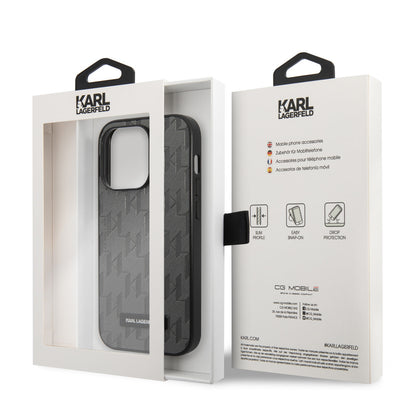 Karl Lagerfeld iPhone 14 Pro Hardcase Backcover - Saffiano Leather - Metal Logo - Grey