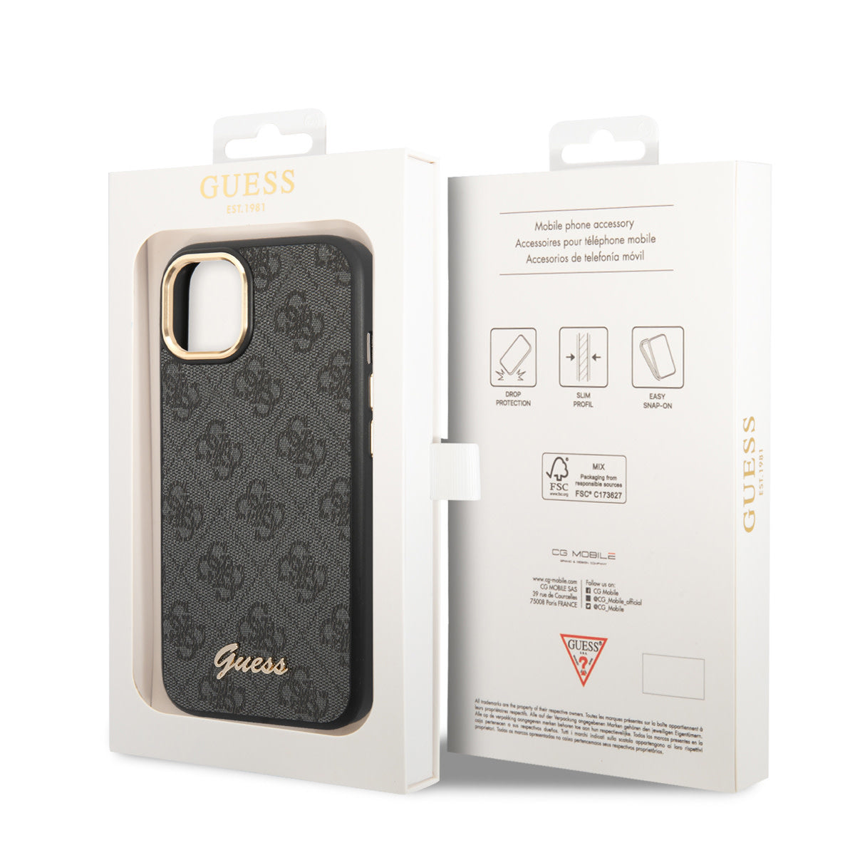Guess iPhone 14 & 15 Plus Hardcase Backcover - 4G - Metal Buttons & Camera - Grey