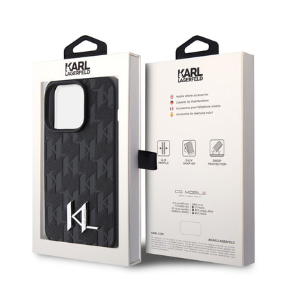 Karl Lagerfeld iPhone 15 Pro TPU Hardcase - Hot Stamp - KL Metal Logo - Monogram - Black