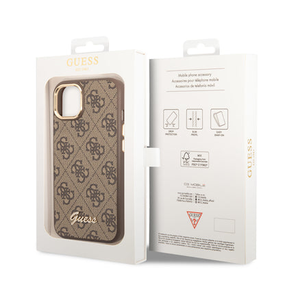 Guess iPhone 14 & 15 Plus Hardcase Backcover - 4G - Metal Buttons & Camera - Brown