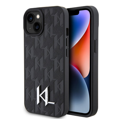 Karl Lagerfeld iPhone 15 TPU Hardcase - Hot Stamp - KL Metal Logo - Monogram - Black