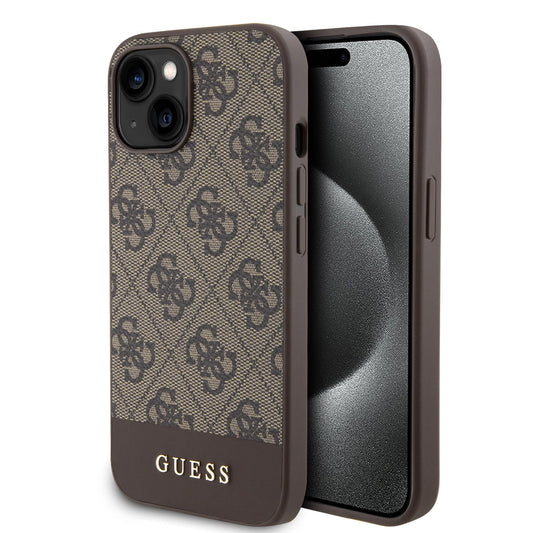 Guess iPhone 15 Hardcase - Magsafe - 4G Pu Bottom - Brown