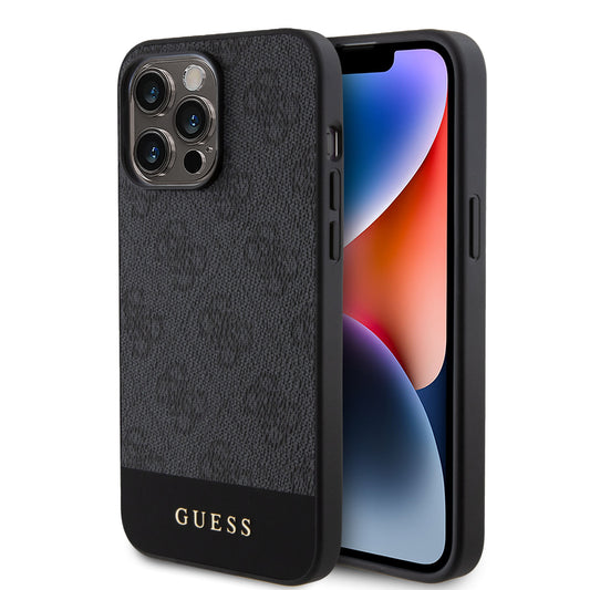 Guess iPhone 15 Pro Hardcase - Magsafe - 4G Pu Bottom - Black