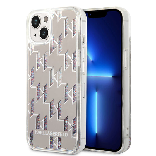 Karl Lagerfeld iPhone 14 & 13 TPU Backcover - Liquid Glitter - Monogram - Silver