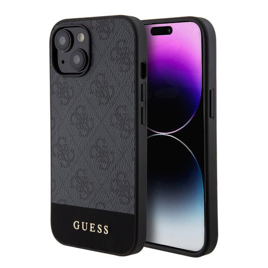 Guess iPhone 15 Hardcase - Magsafe - 4G Pu Bottom - Black