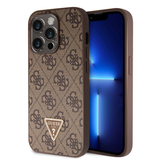 Guess iPhone 14 Pro Hardcase - 4G Logo - Strass - Brown