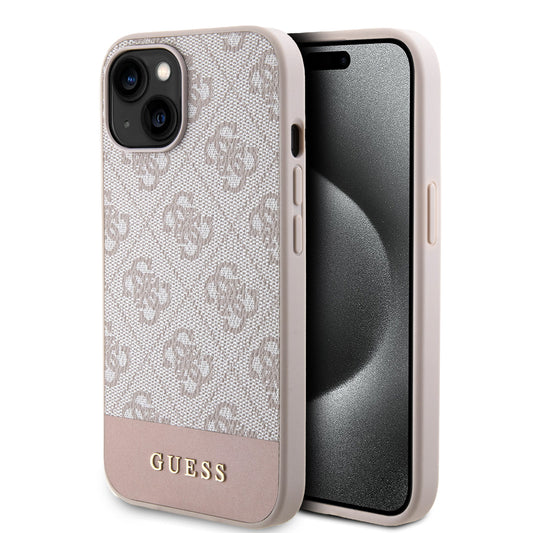 Guess iPhone 15 Hardcase - Magsafe - 4G Pu Bottom - Pink