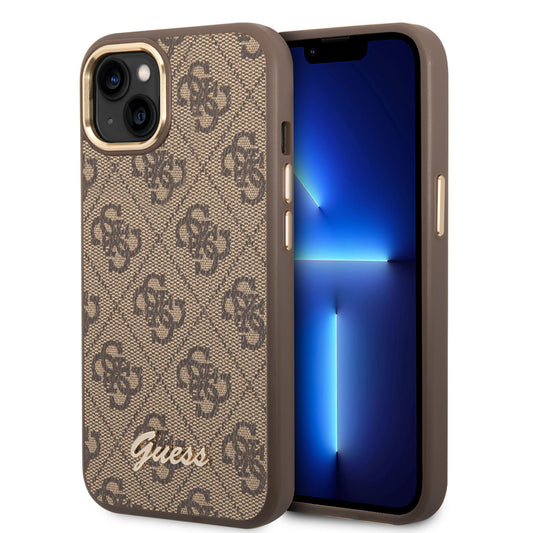 Guess iPhone 14 & 15 Plus Hardcase Backcover - 4G - Metal Buttons & Camera - Brown