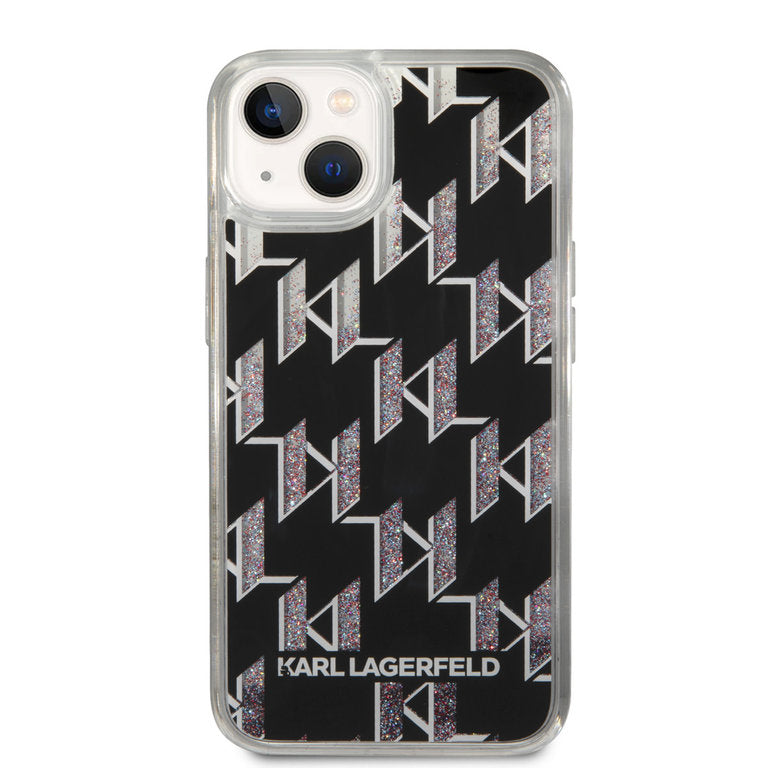 Karl Lagerfeld iPhone 14 & 13 TPU Backcover - Liquid Glitter -Monogram - Black