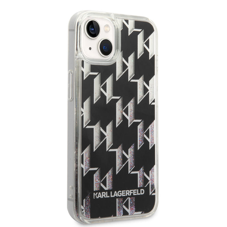 Karl Lagerfeld iPhone 14 & 13 TPU Backcover - Liquid Glitter -Monogram - Black