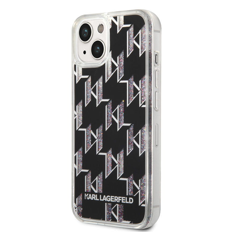 Karl Lagerfeld iPhone 14 & 13 TPU Backcover - Liquid Glitter -Monogram - Black